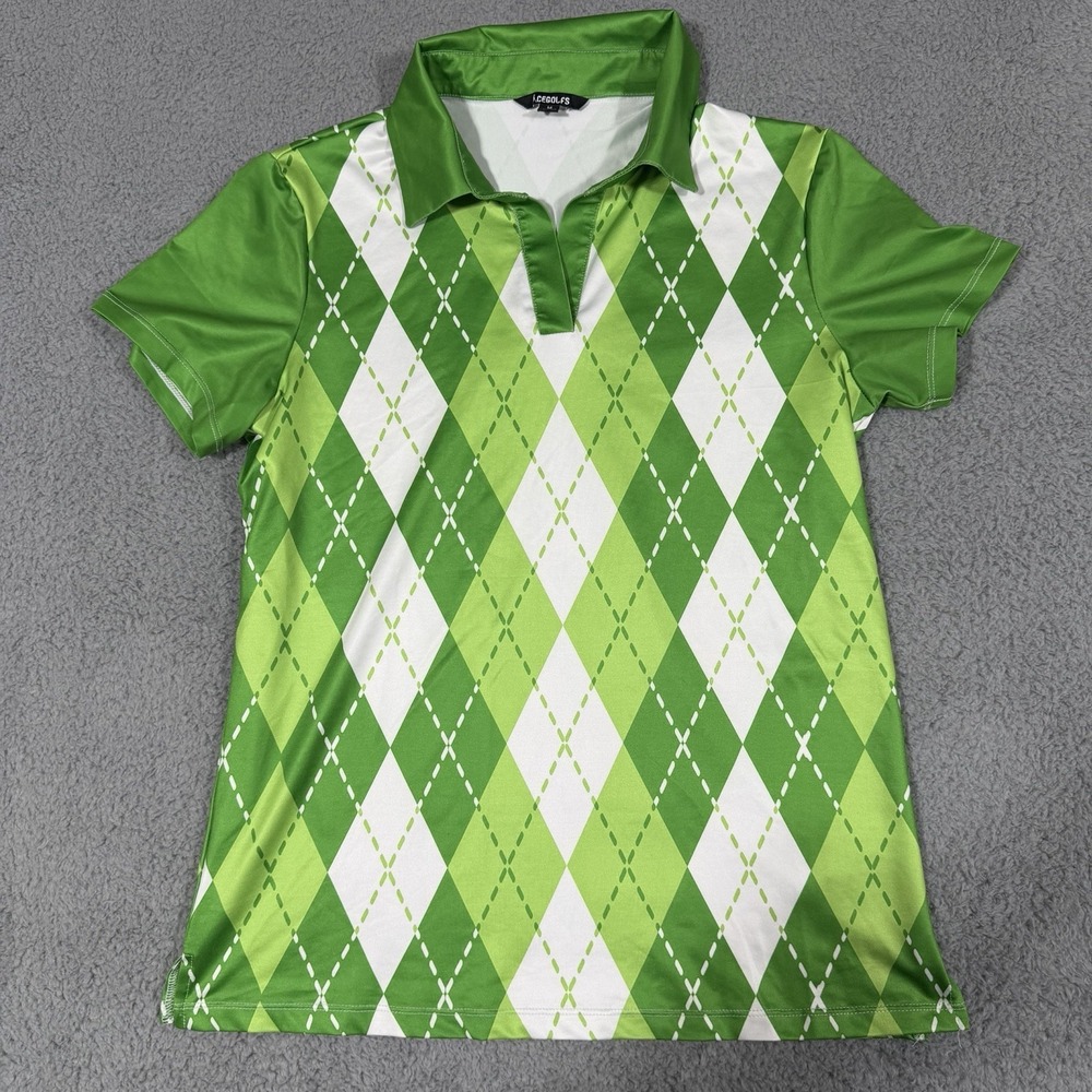 Cegolf Women's Polo Golf Shirt Medium Green Plaid Irish St. Patty's Day Lucky